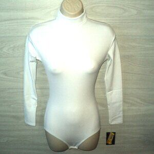 Capezio Turtleneck Adult L White Long Sleeve Snap Bodysuit Leotard Cheer Dance
